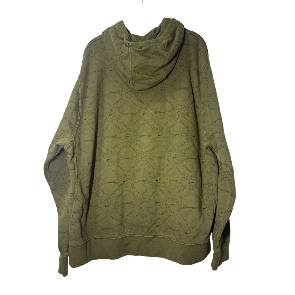 Nike Sportswear Club Fleece Hoodie Olive Green All Over Print Mens XL